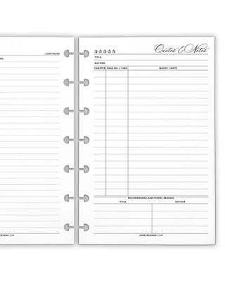 Reading discbound planner inserts by Jane's Agenda