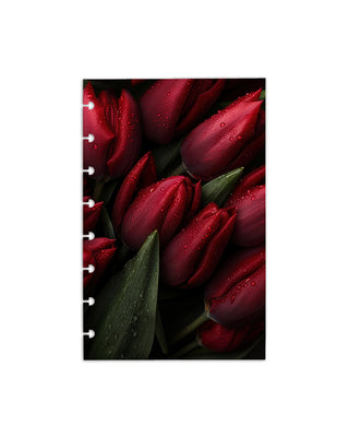 Discbound planner dashboard with red tulips design on a white background