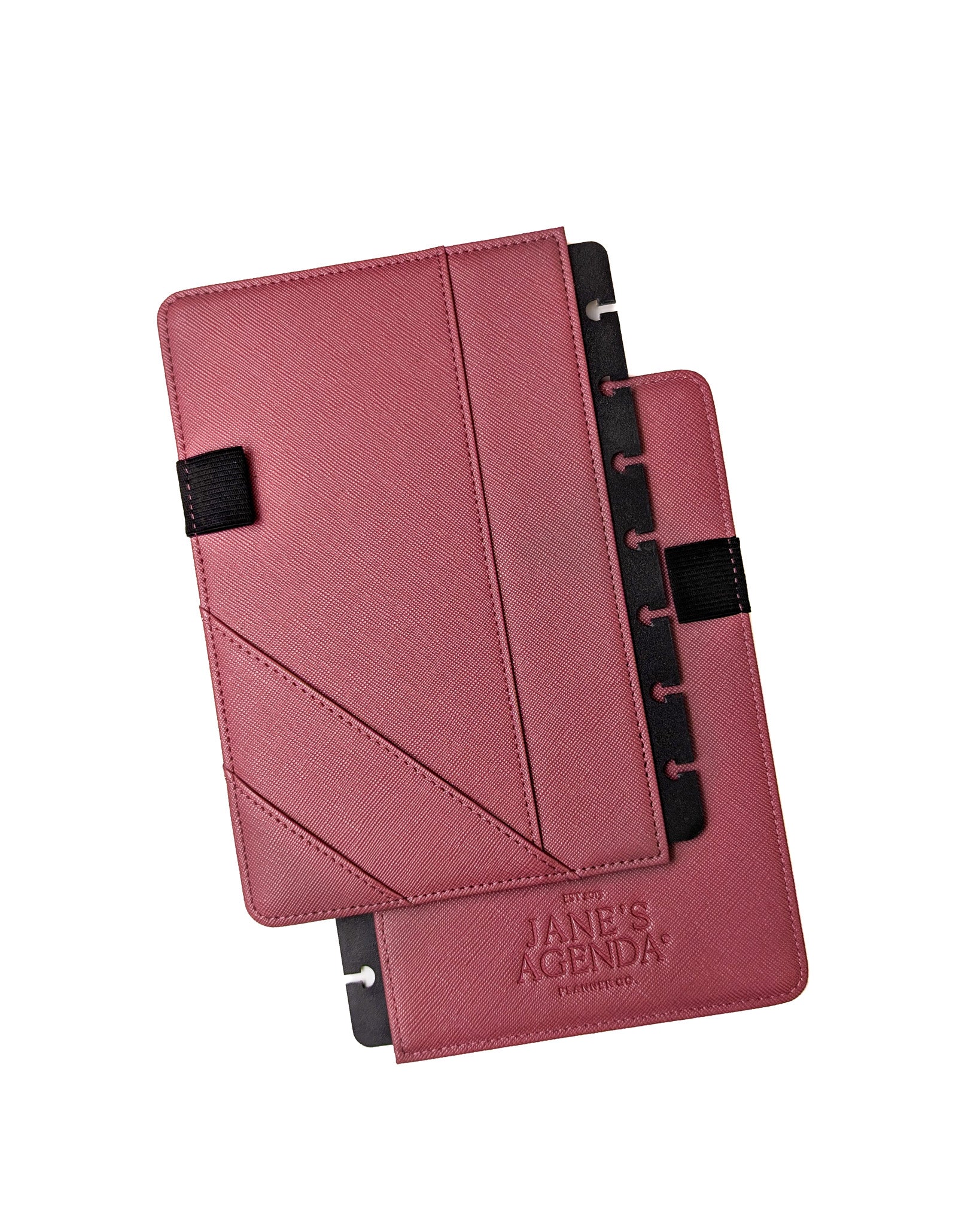 Rouge pink saffiano vegan leather discbound planner cover by Jane's Agenda.