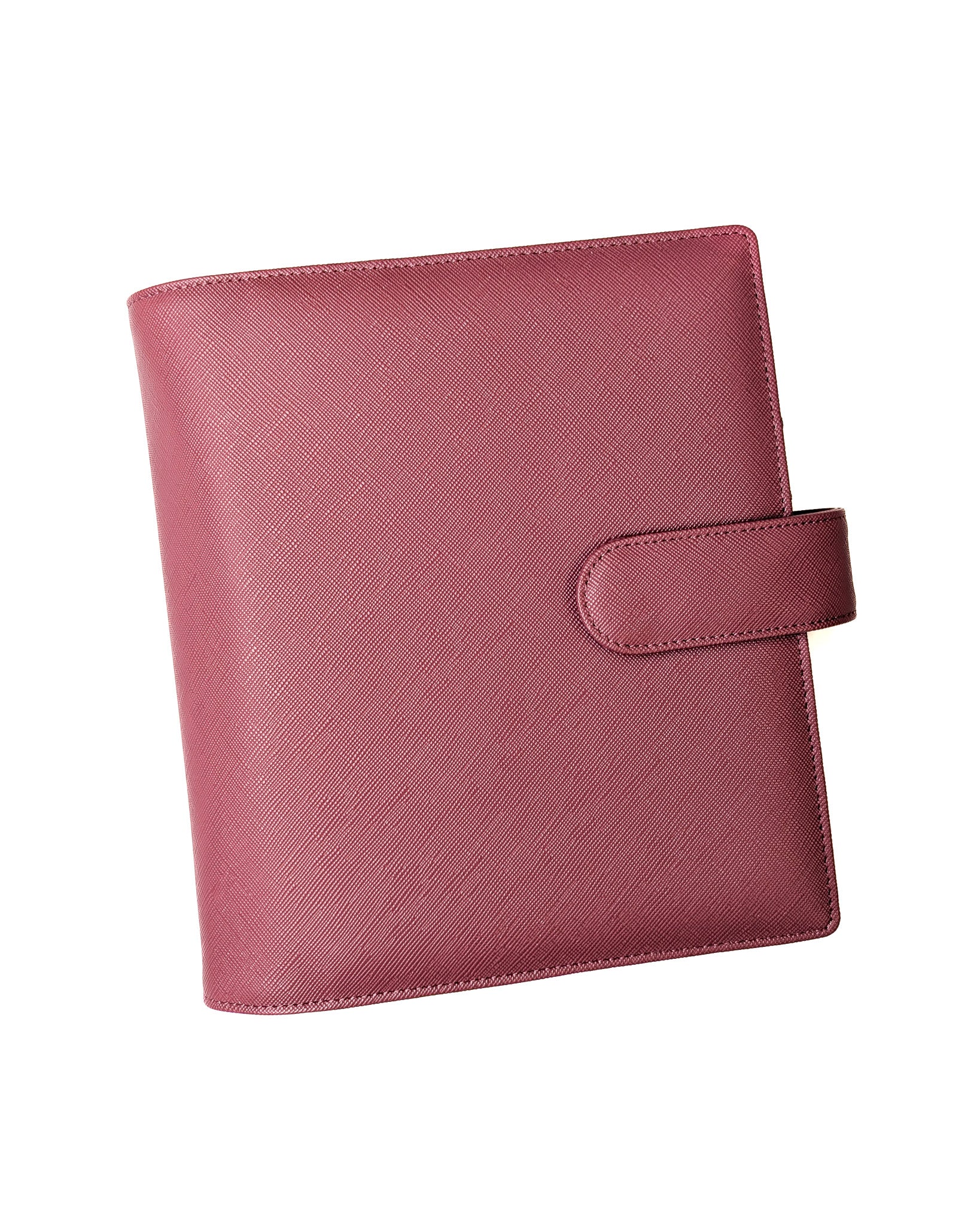 Rouge pink saiffiano vegan leather planner cover for discbound planners and disc planner systems by Jane's Agenda.