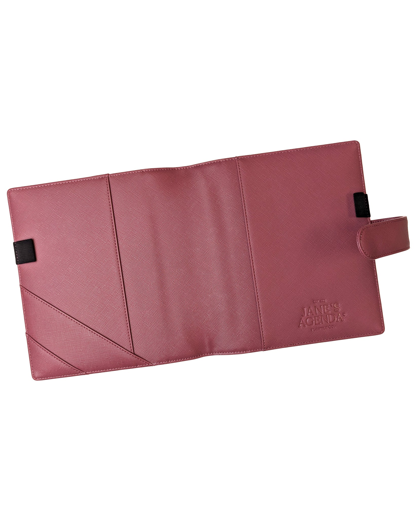 Rouge pink saiffiano vegan leather planner cover for discbound planners and disc planner systems by Jane's Agenda.