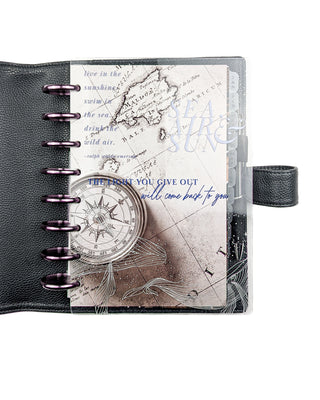 Clear Plastic Discbound Planner Cover | Silver Foil w/ Embossed Ink | Sea, Air & Sun