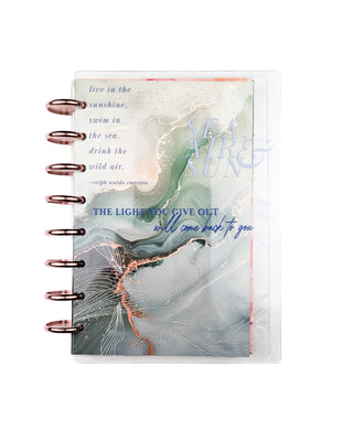 Clear Plastic Discbound Planner Cover | Silver Foil w/ Embossed Ink | Sea, Air & Sun