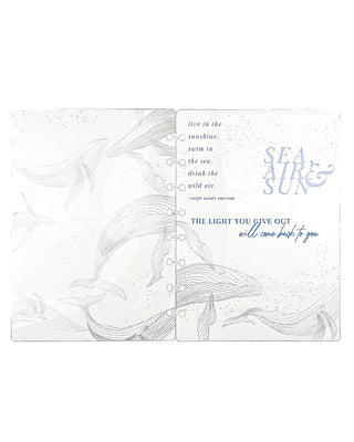Clear Plastic Discbound Planner Cover | Silver Foil w/ Embossed Ink | Sea, Air & Sun