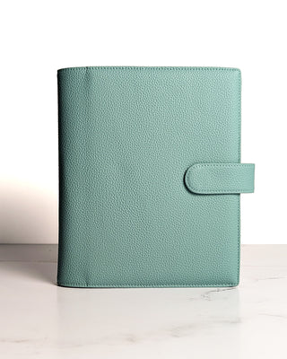 Sea glass vegan leather planner wrap cover standing upright