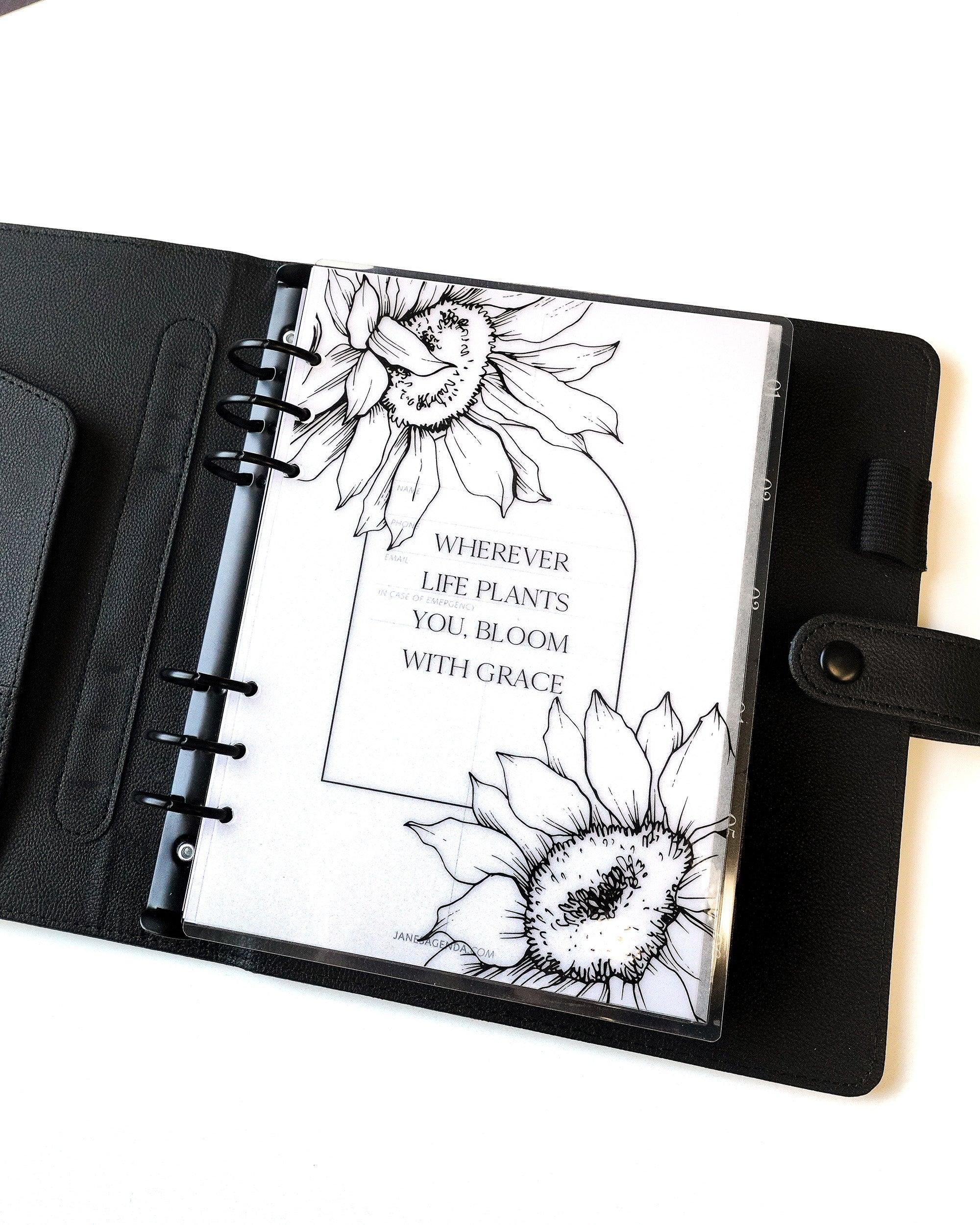 Sunflower planner dashboard for discbound and ringbound planner systems by Jane's Agenda.