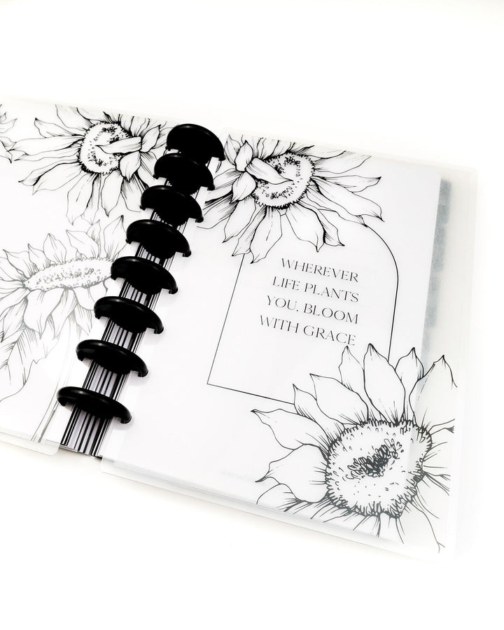Sunflower planner cover for discbound planners and disc notebooks by Jane's Agneda.