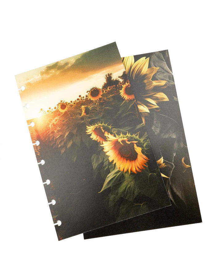 Sunflowers cardstock dashboard set for discbound and six ring planners and notebook systems by Jane's Agenda.