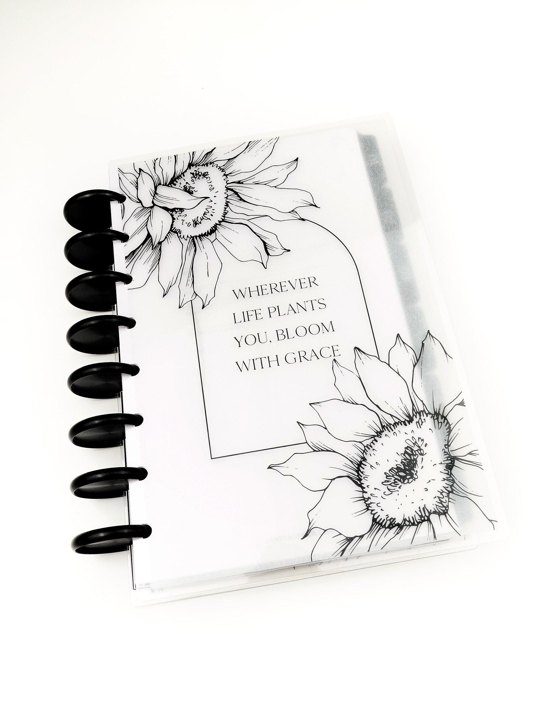 Sunflower planner cover for discbound planners and disc notebooks by Jane's Agneda.