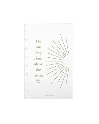 Translucent planner dashboard insert with motivational quote on a white background
