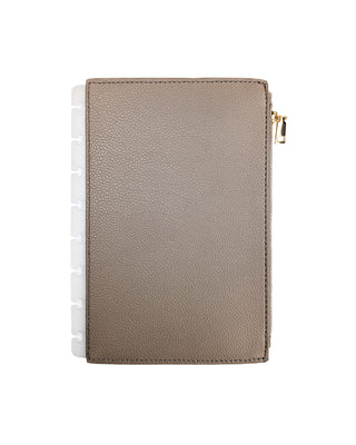 A Junior-size Taupe Brown Snap-on pouch on a white background. 