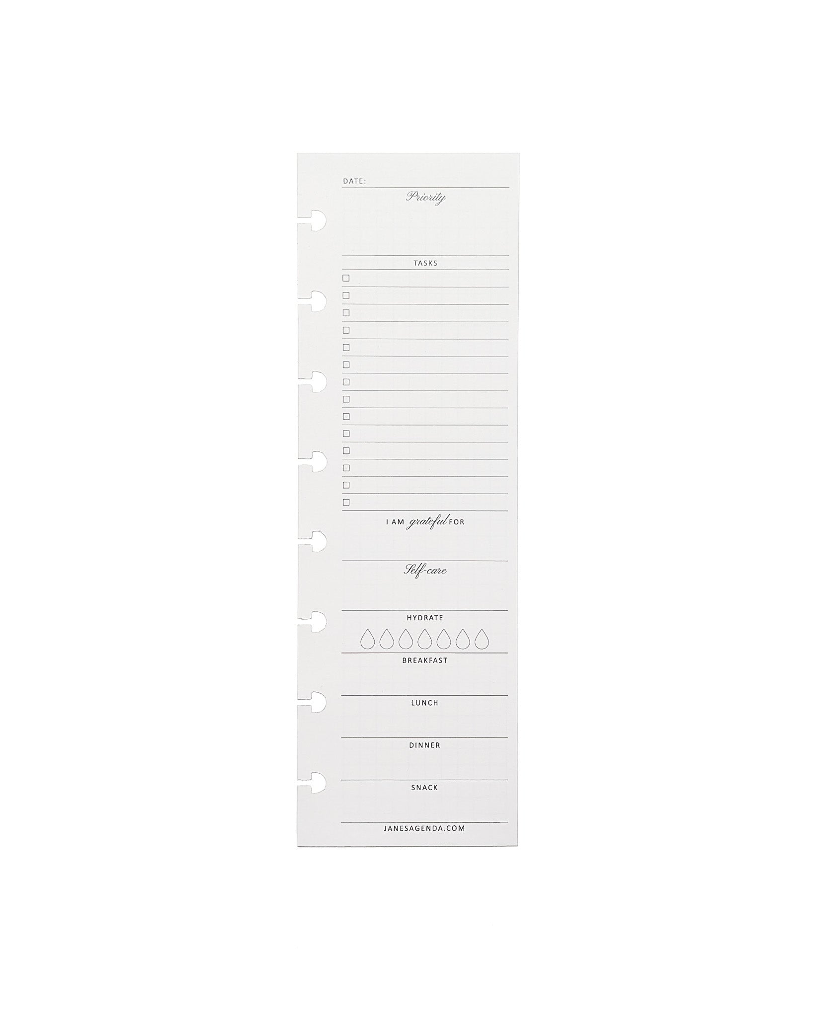 A daily tip-in planner insert with task and meal tracking.