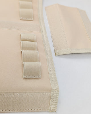 A close up of velcro case dividers with elastic pen loops.