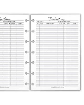 Transactions Discbound Planner Inserts by Jne's Agenda.