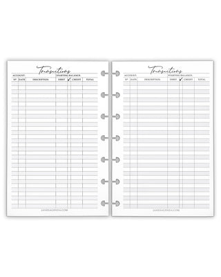 Transactions Discbound Planner Inserts by Jne's Agenda.