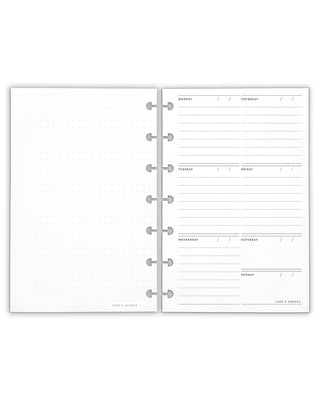 Undated Weekly Planner Insert pages for discbound planner systems that feature an undated weekly spread on one page by Jane's Agenda.