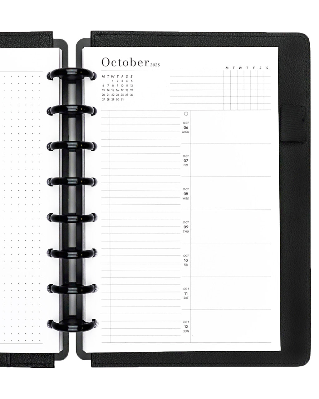 Weekly calendar planner insert refill pages  to use in your discbound planners, disc notebooks, and A5 planner binder systems by Jane's Agenda.