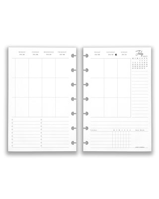 Featuring weekly planner insert and refill pages for discbound planners and notebooks, in a mini size on a white background. 