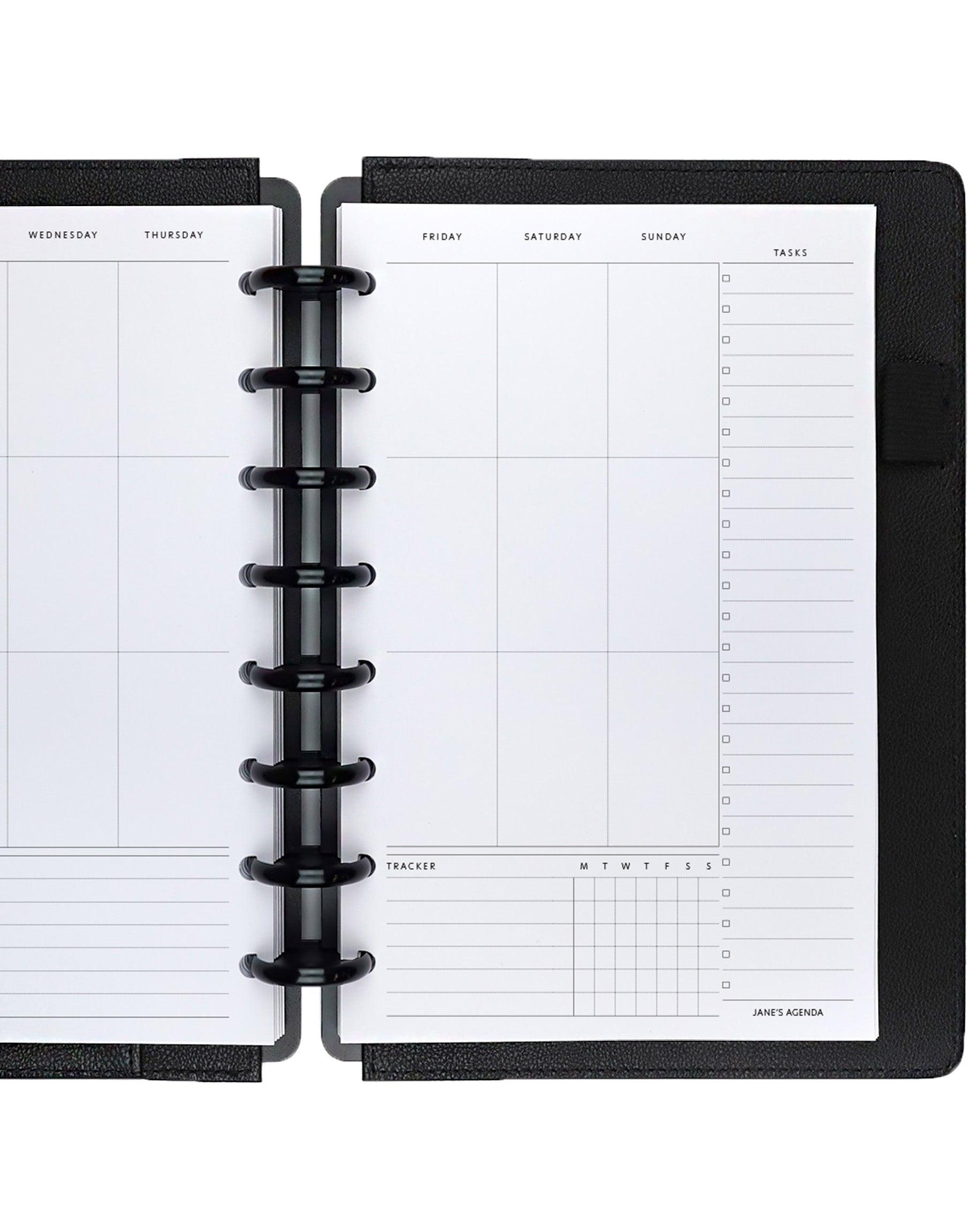 Unated weekly planner inserts for discbound and six ring sizes to us in your disc planner or ringbound planner by Jane's Agenda.