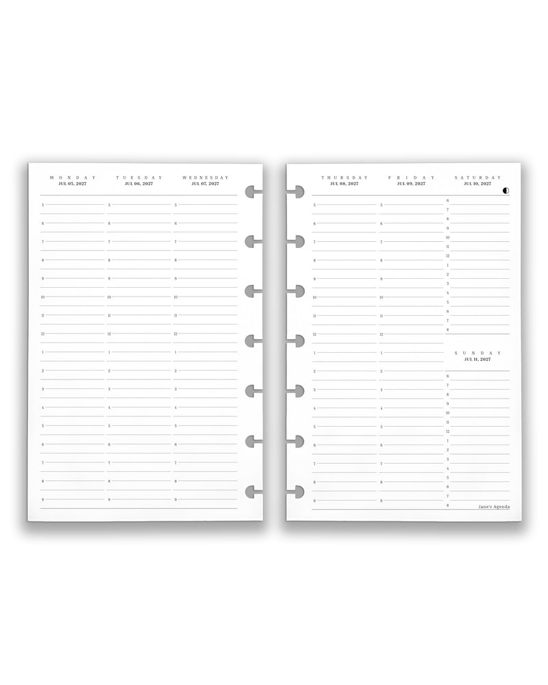 Featuring weekly planner insert and refill pages for discbound planners and notebooks, in a mini size on a white background. 