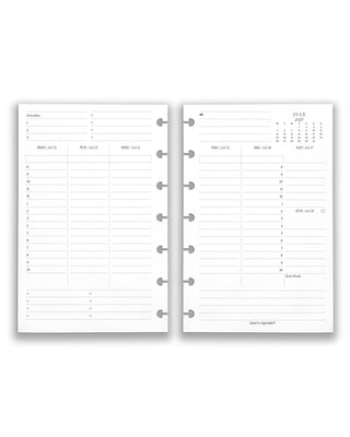 Featuring weekly planner insert and refill pages for discbound planners and notebooks, in a mini size on a white background. 