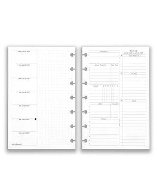 Featuring weekly planner insert and refill pages for discbound planners and notebooks, in a mini size on a white background. 