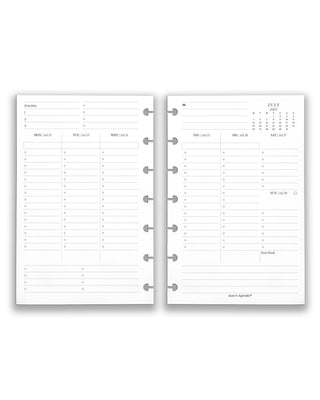 Featuring weekly planner insert and refill pages for discbound planners and notebooks, in a mini size on a white background. 