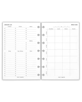 Weekly meal planning and grocery lists fplanner inserts for discbound planner systems by Jane's Agends.
