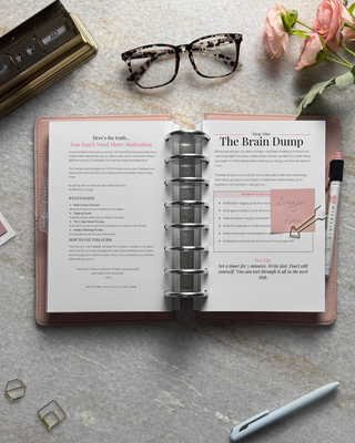 Brain dump worksheet page from the Weekly Reset printable planner — a step-by-step mental clarity and weekly planning tool