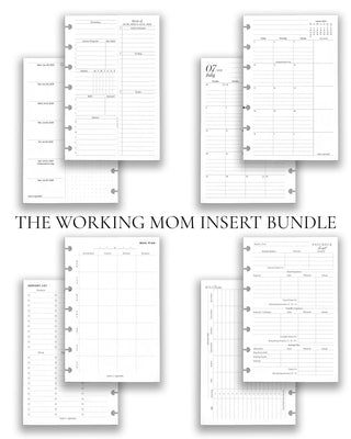 Jane's Agenda Working Mom Insert Bundle — includes weekly planner inserts, monthly calendar inserts, meal plan inserts, grocery list inserts, bill tracker, and paycheck budget inserts for discbound planners
