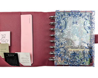 Planner Cover | Blue Filigree | Glass Clear