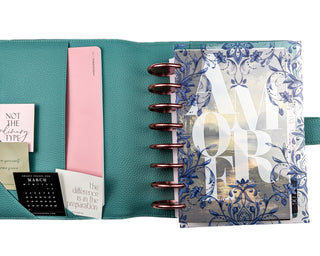 Planner Cover | Blue Filigree | Glass Clear