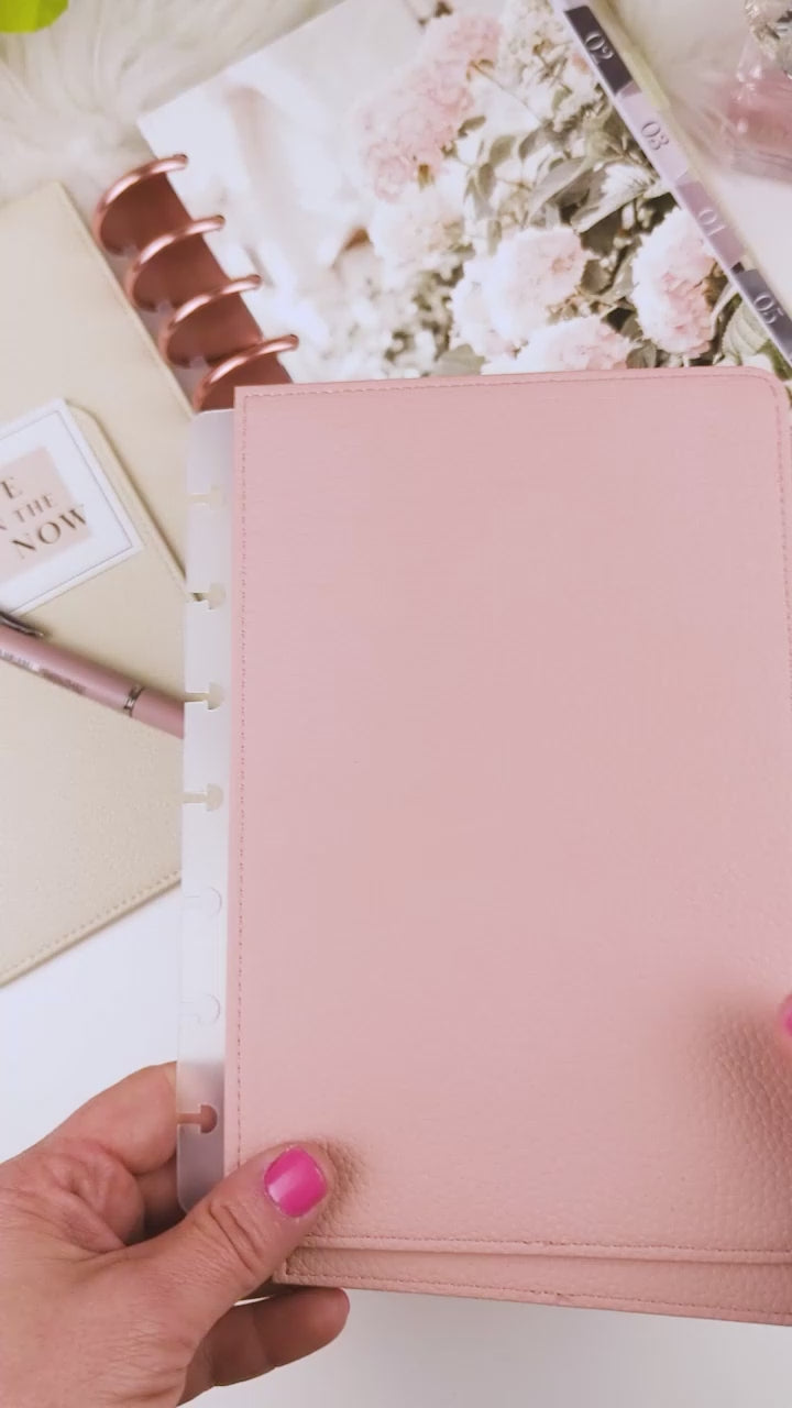 Blush pink discbound vegan leather planner cover for discbound planners and disc notebook systems by Jane's Agenda.