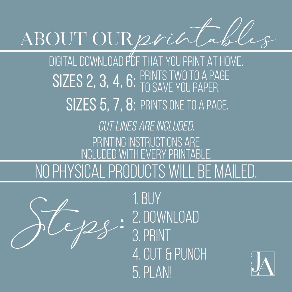 Printable instructions graphic for planner inserts by Jane's Agenda®.