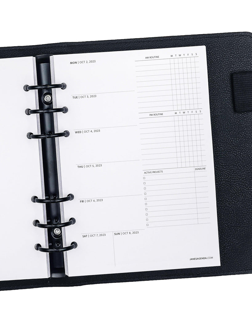Daily and weekly planner inserts for discbound and six ring planner systems by Janes Agenda.