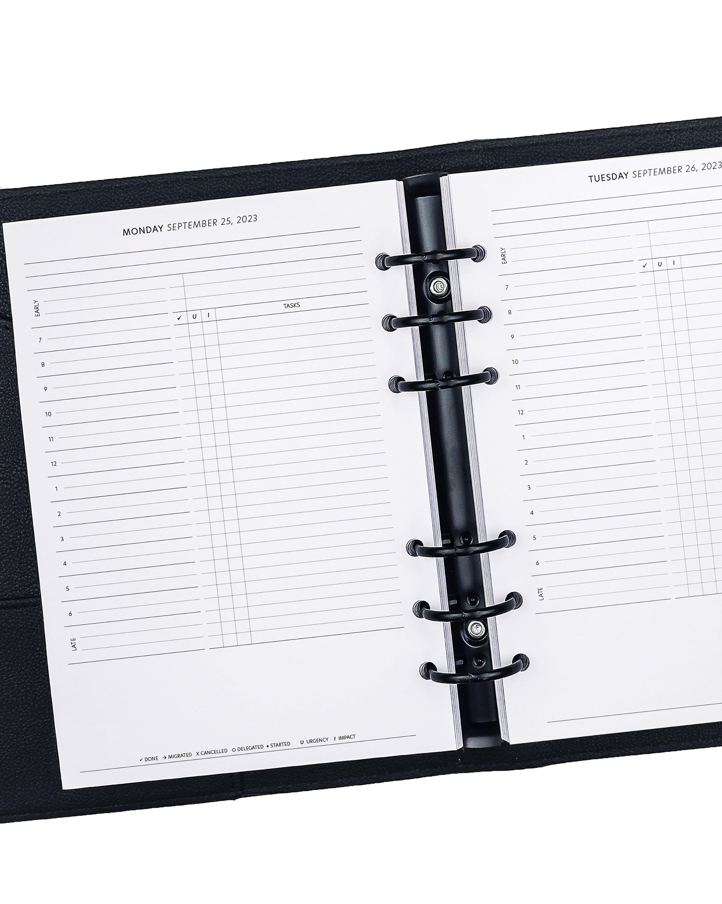PRINTED A5 Daily Planner Inserts Hourly 6 Ring Binder 