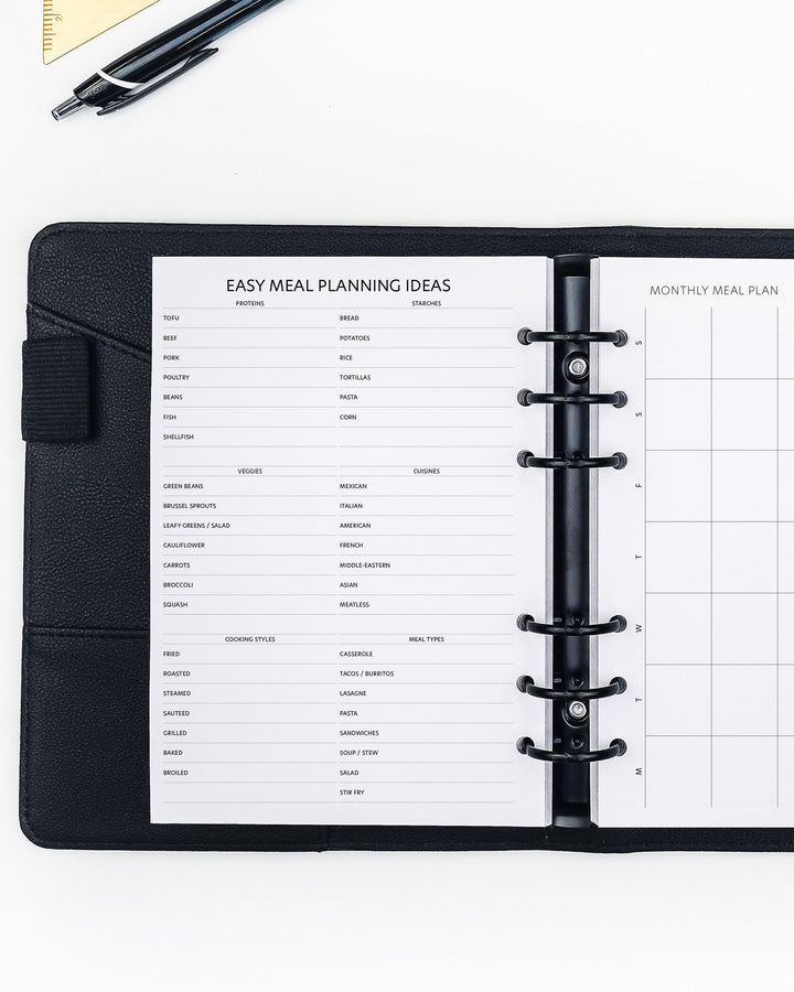 Monthly meal planning planner inserts for discbound and six ring planner systems by Jane's Agenda.
