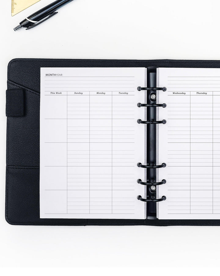 Monthly calendar planner inserts for discbound and six ring planner systems by Jane's Agenda®.