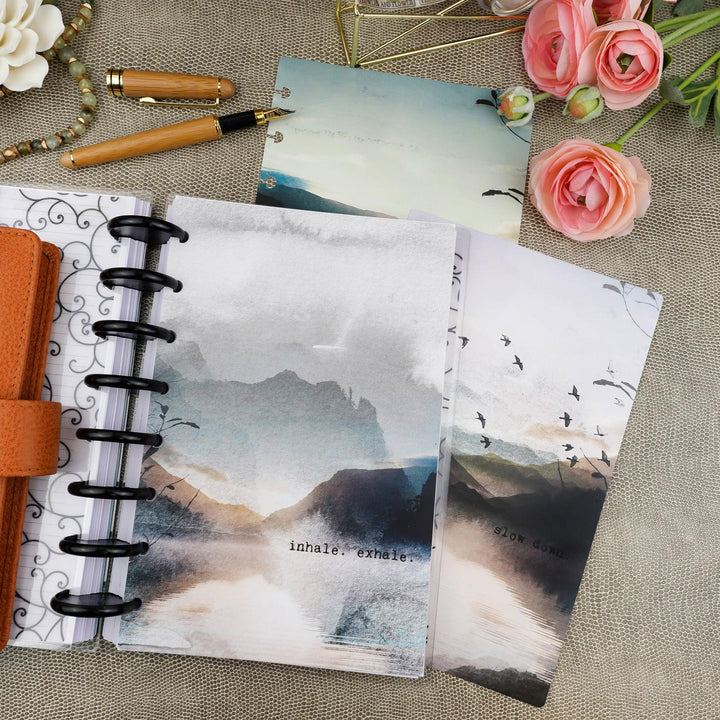 Watercolor landscape designs, printed planner dashboard for disc-bound and six ring planner systems by Jane's Agenda®.