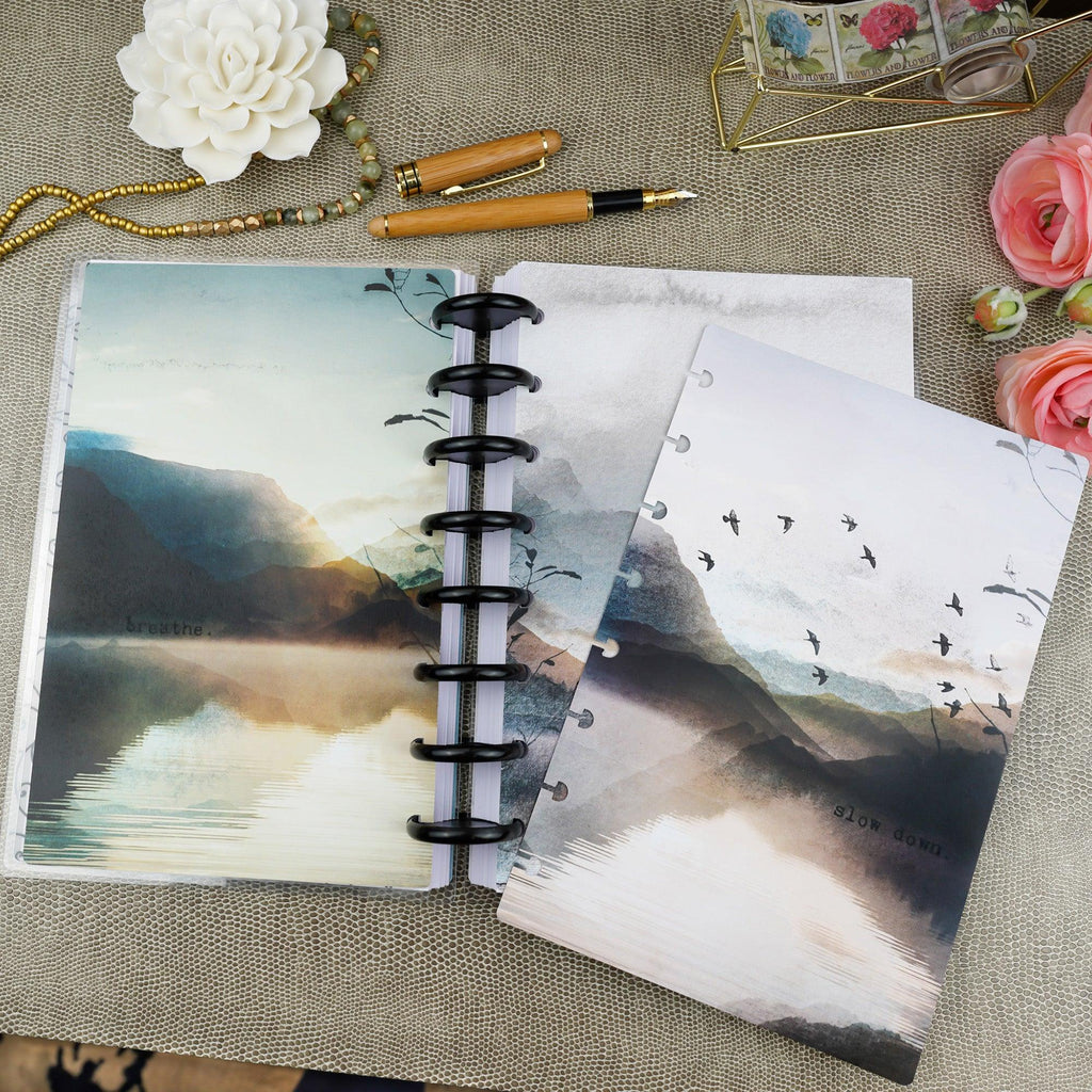 Watercolor landscape designs, printed planner dashboard for disc-bound and six ring planner systems by Jane's Agenda®.