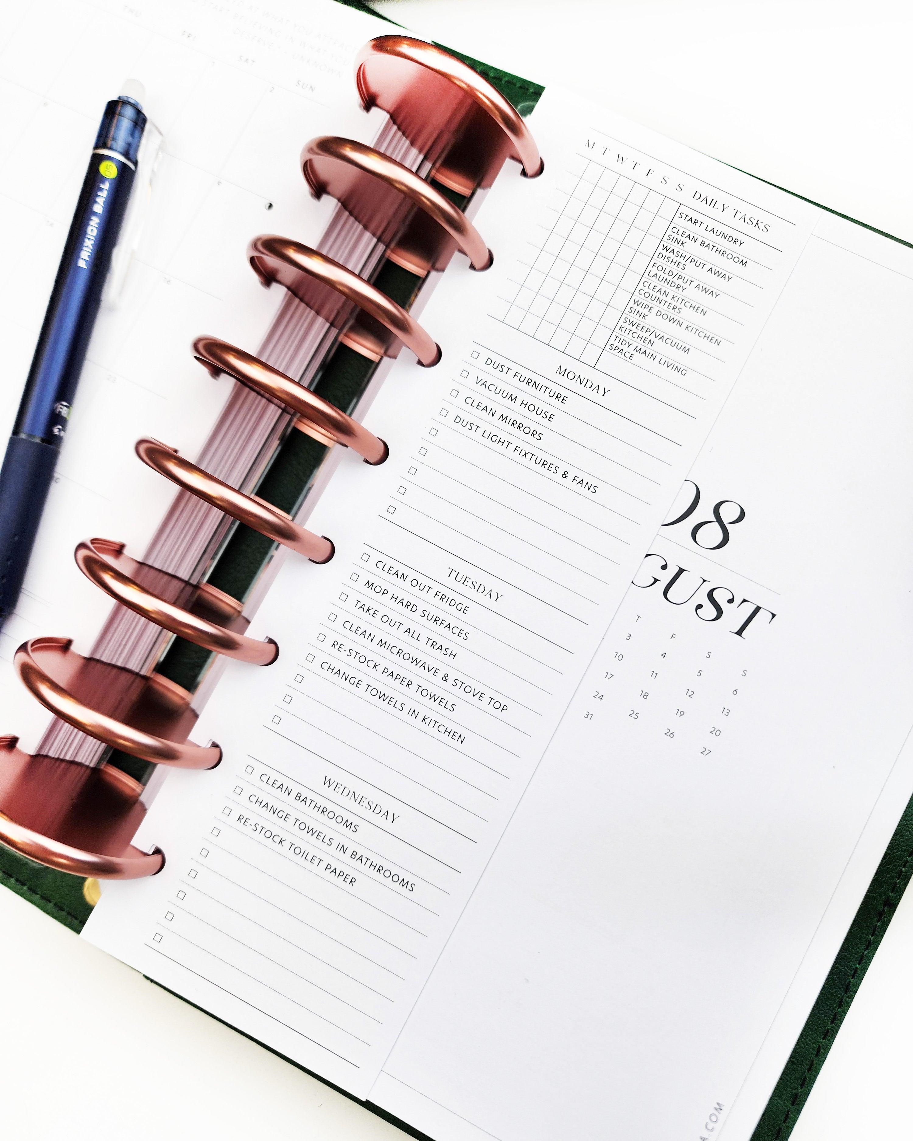 weekly cleaning planner inserts refill pages for six ring and discbound planner systems by Janes Agenda.