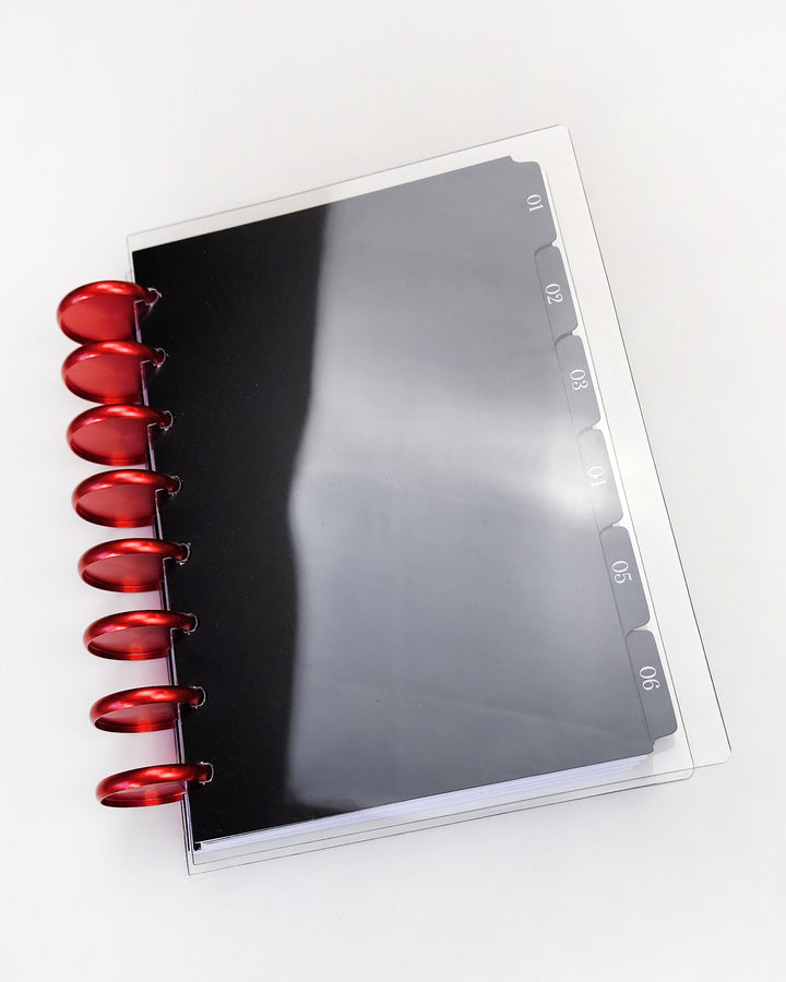 Clear transparent glass plastic planner cover for discbound planners and planner notebooks by Janes Agenda.