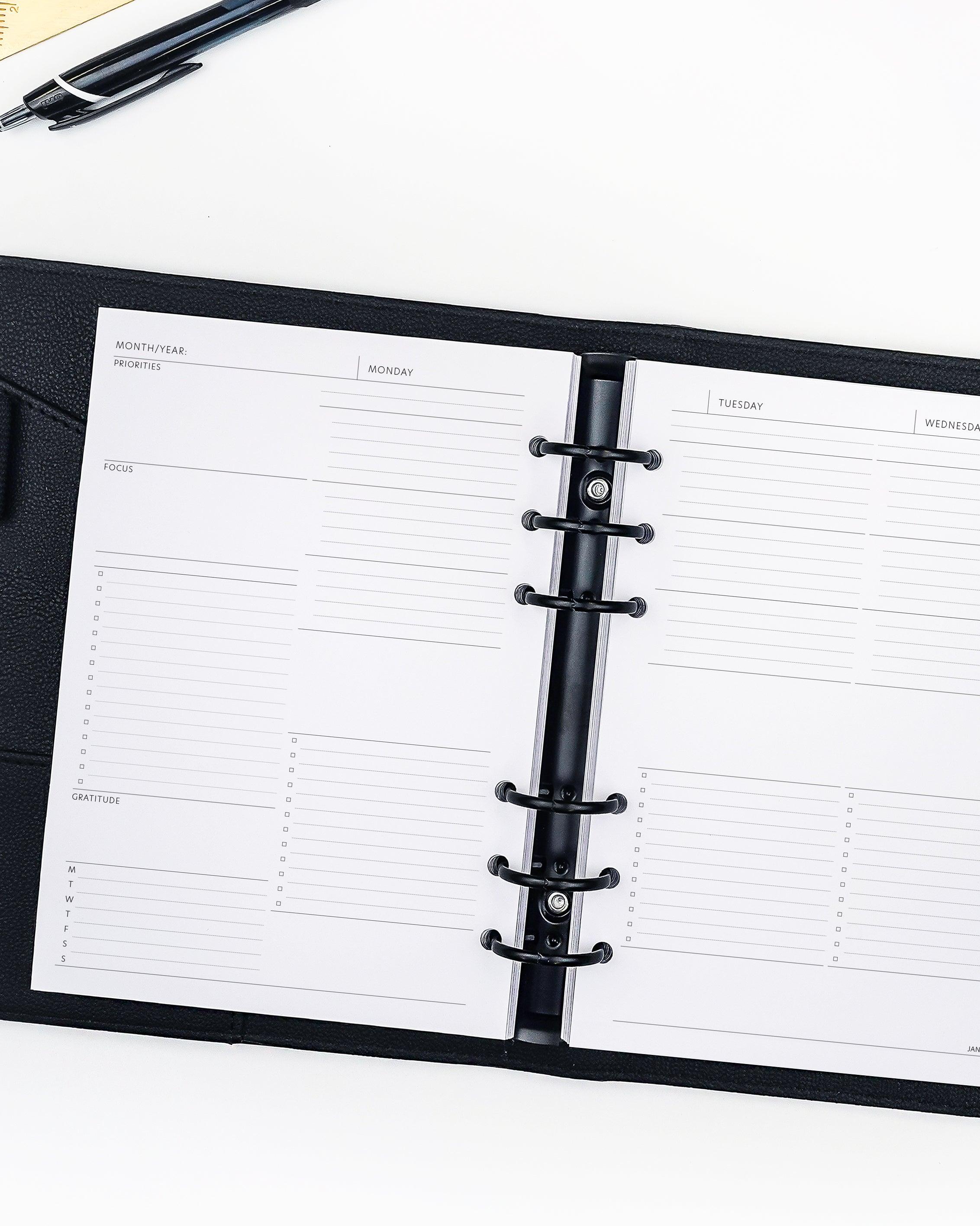 Daily planner inserts refill pages for discbound and six ring planners and planner binding systems by Janes Agenda.