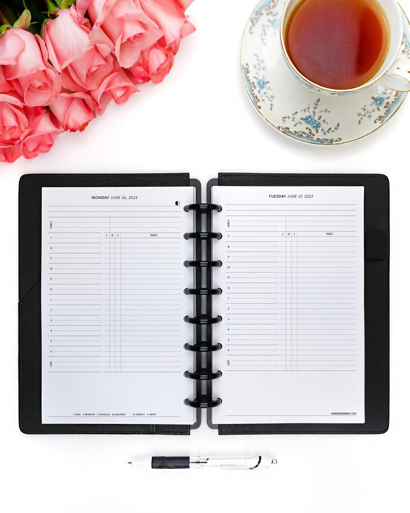 Daily and weekly planner inserts for discbound and six ring planner systems by Jane's Agenda.