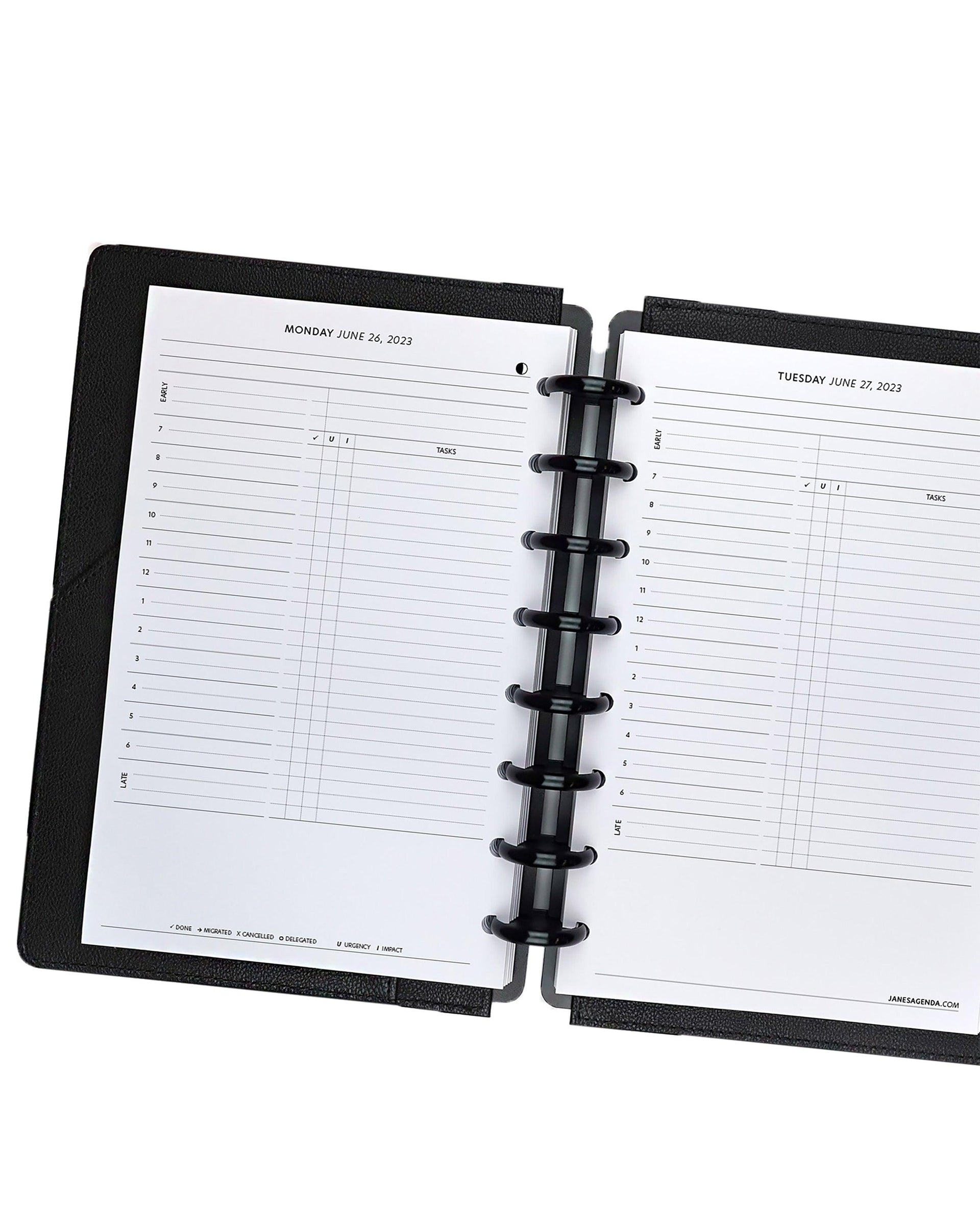 Daily and weekly planner inserts for discbound and six ring planner systems by Janes Agenda.