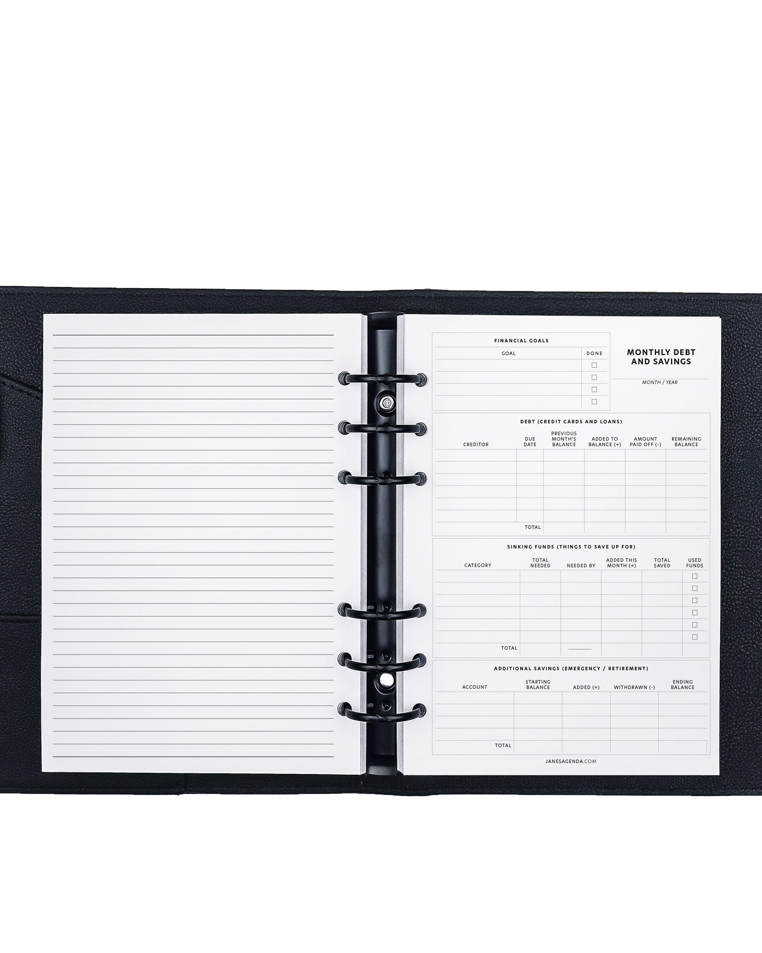 Monthly budgeting planner inserts for discbound and six ring planner systems by janes Agenda.