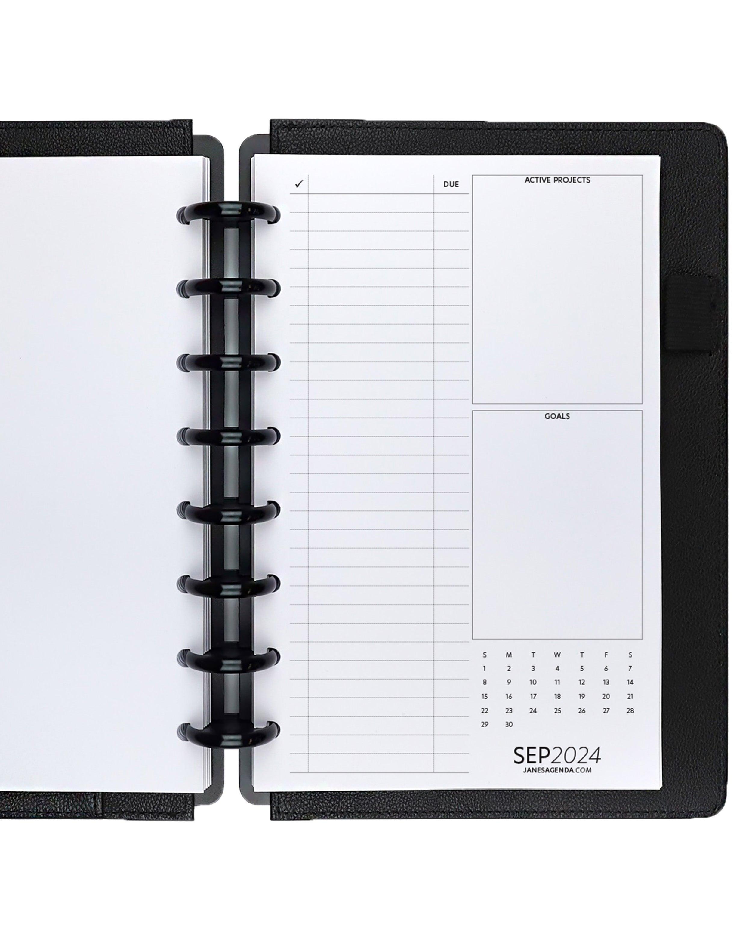 Monthly calendar planner inserts by Janes Agenda for discbound and six ring planners and planner binding systems.