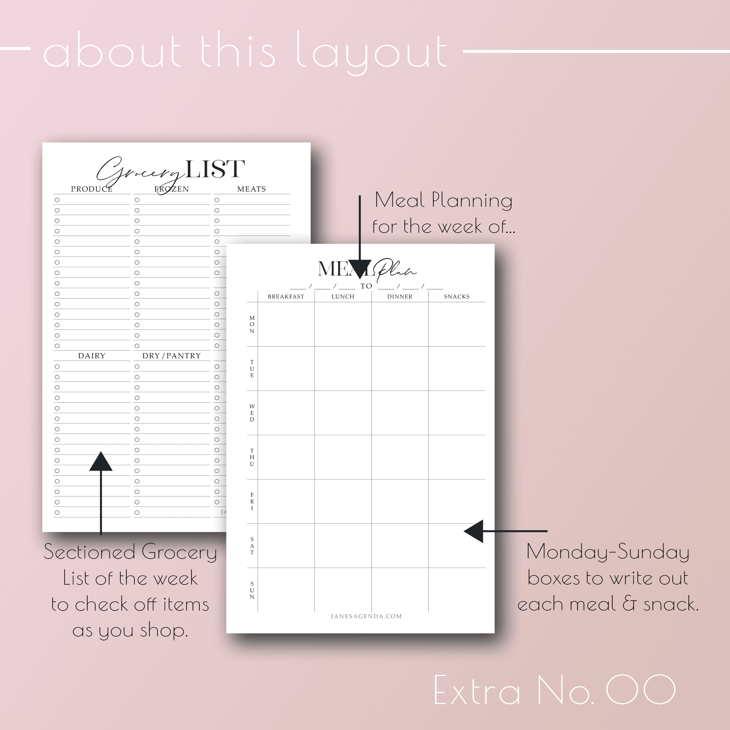 Planner Inserts Extra No. 00, Meal Planning planner refill pages, by jane's Agenda®.