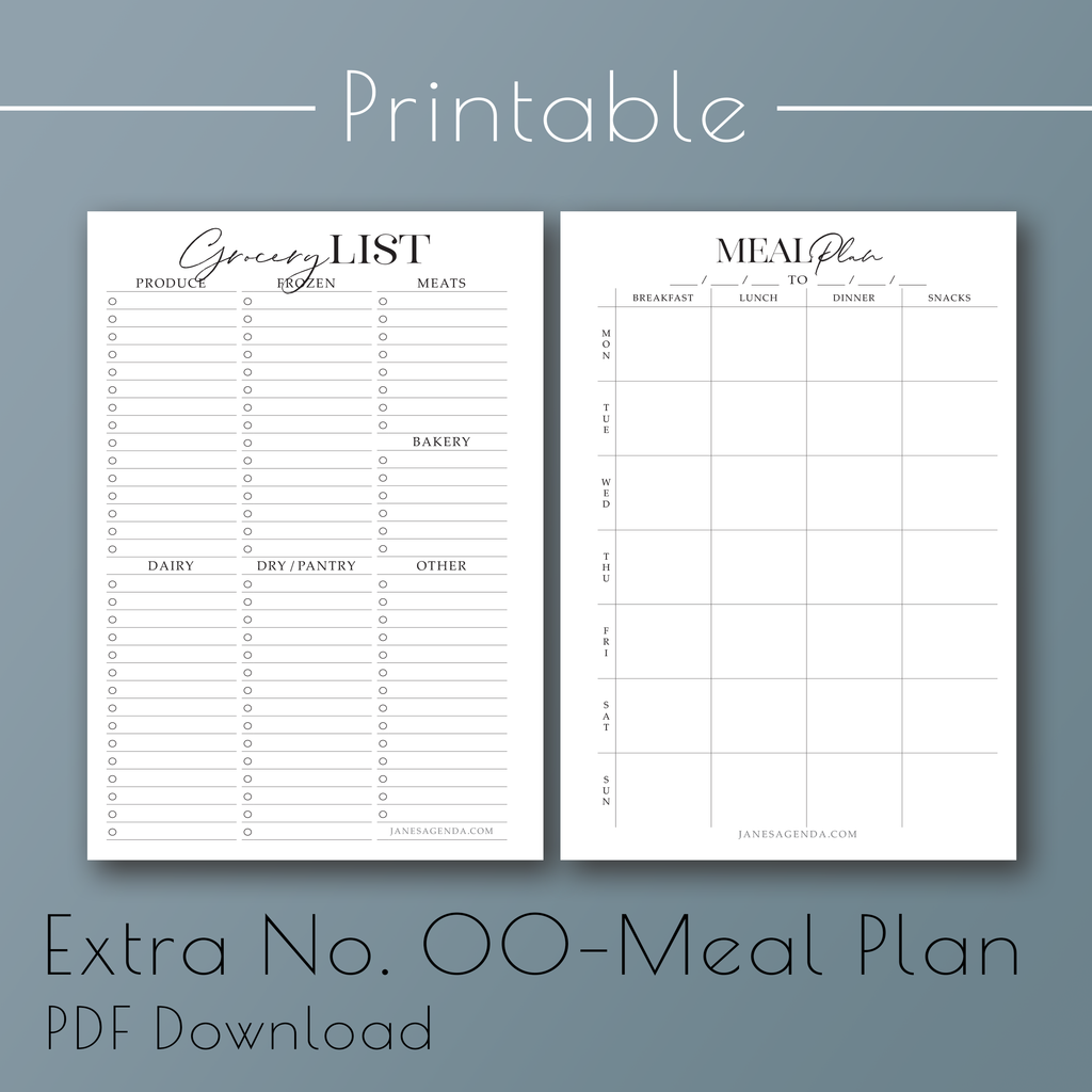 Printable PDF version of the Planner Insert Extra No 00 Meal Planning, planner refills by Jane's Agenda®