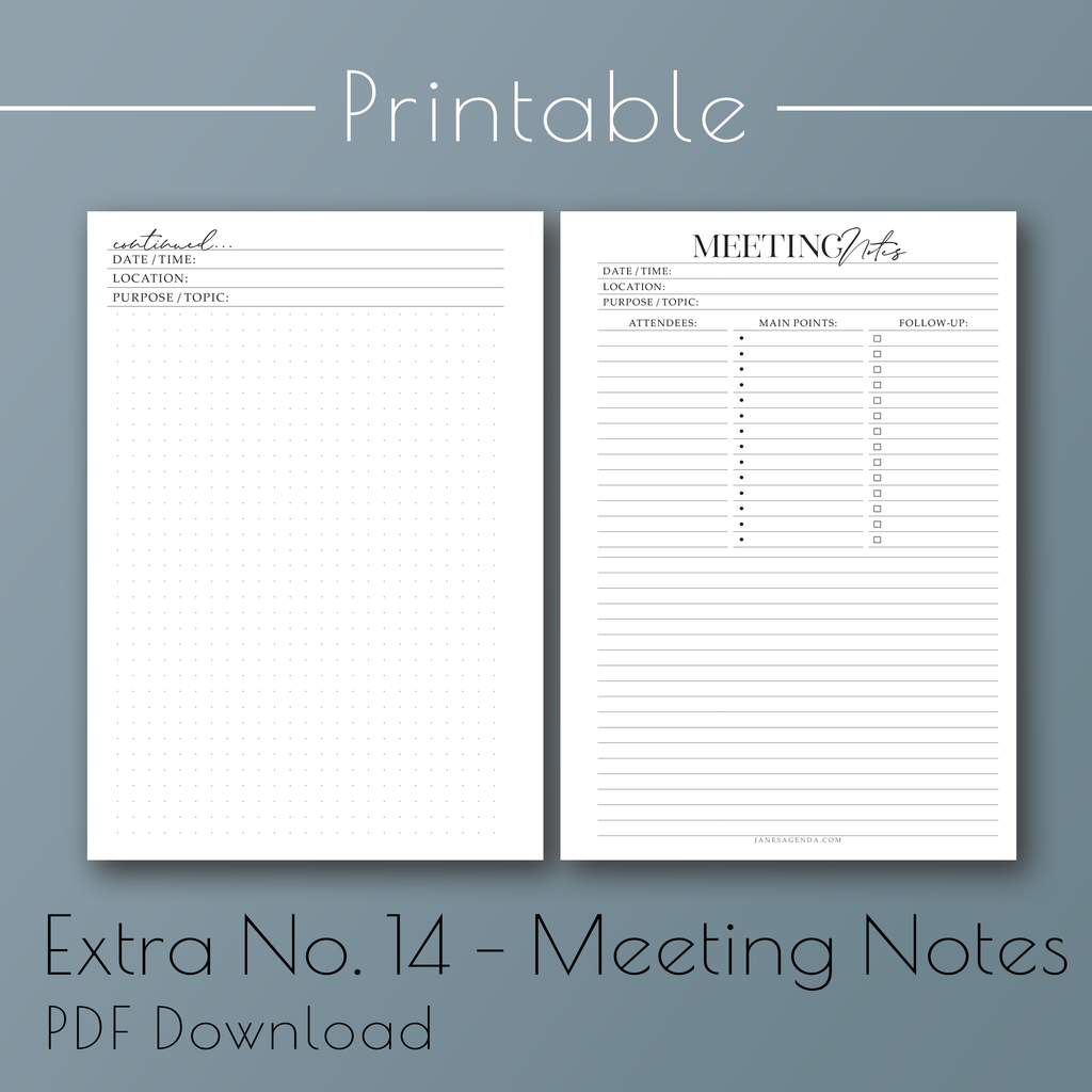 Printable PDF version of Extra Planner Insert 14 Notes, planner refill pages, by Jane's Agenda®.